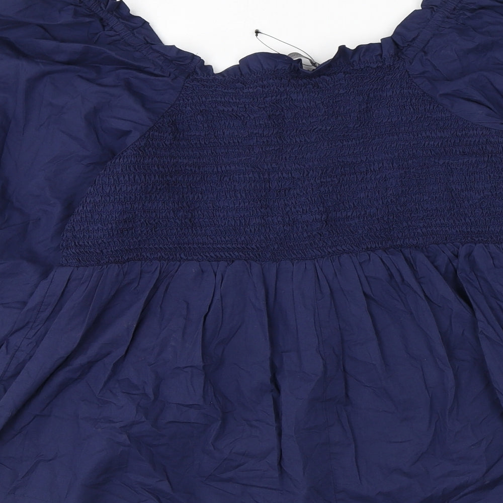 Marks and Spencer Womens Blue Cotton Basic Blouse Size 14 Square Neck