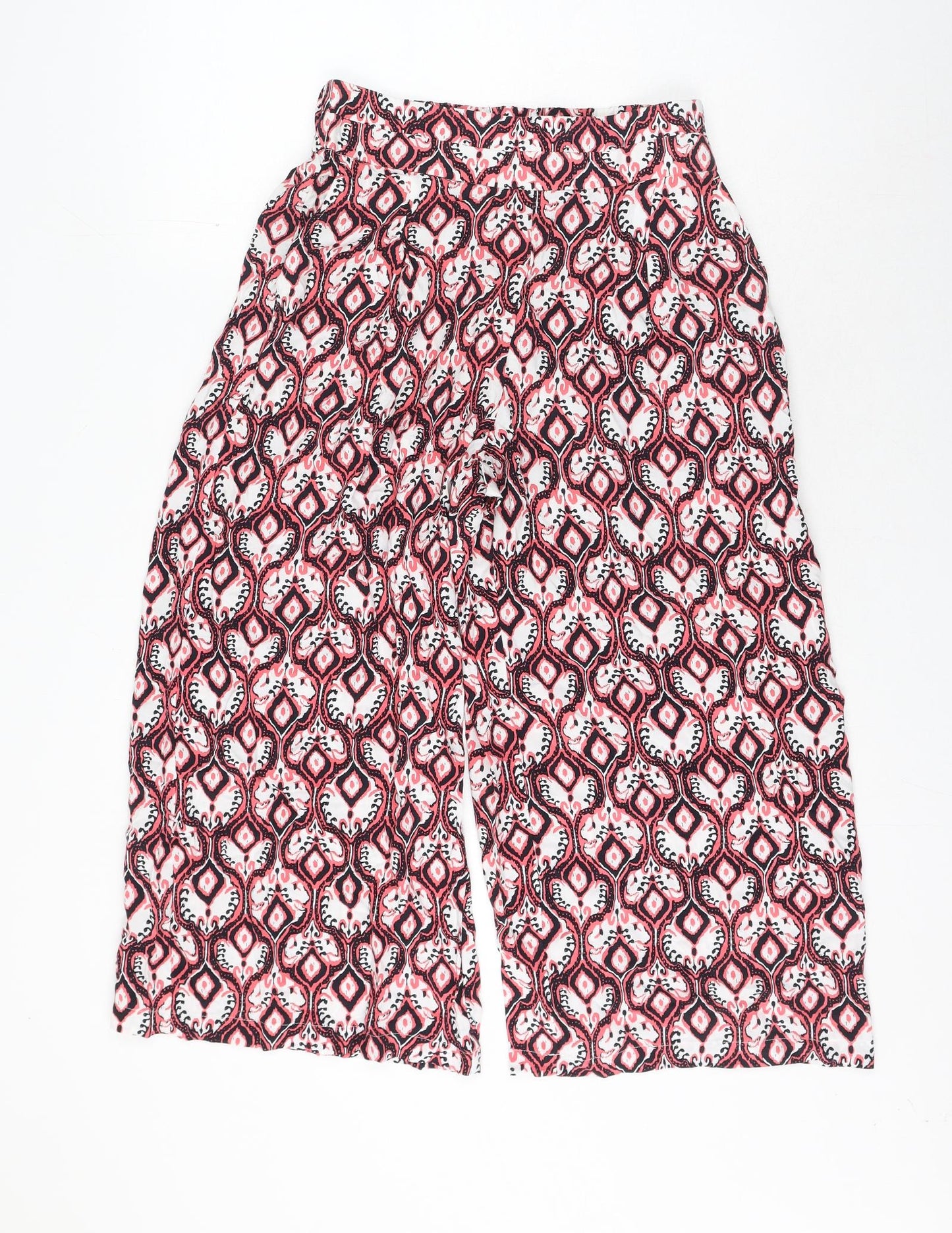 Marks and Spencer Womens Pink Geometric Viscose Cropped Trousers Size 8 L21 in Regular