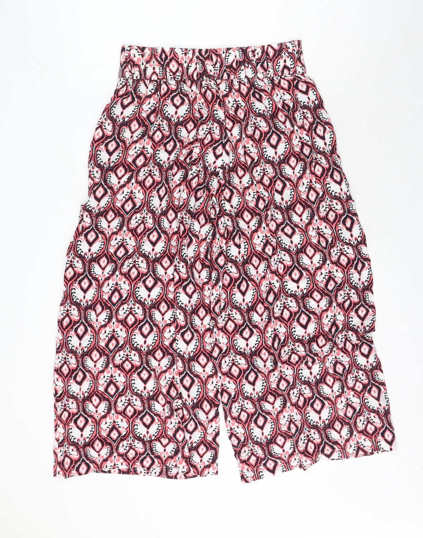 Marks and Spencer Womens Pink Geometric Viscose Cropped Trousers Size 8 L21 in Regular