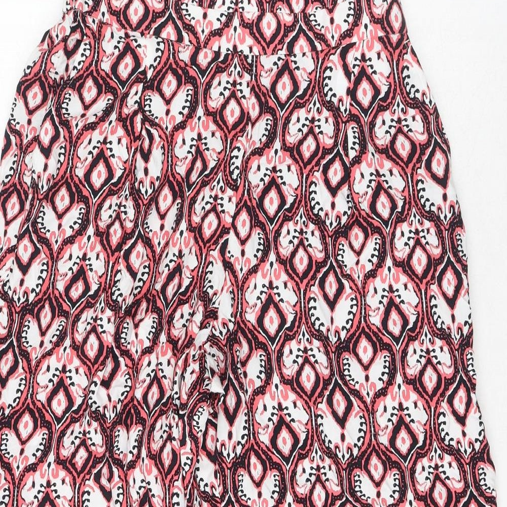 Marks and Spencer Womens Pink Geometric Viscose Cropped Trousers Size 8 L21 in Regular