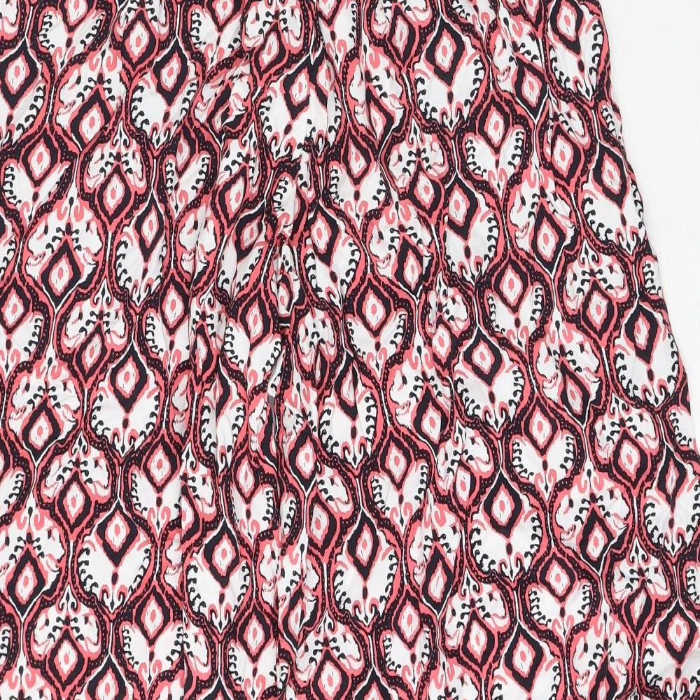 Marks and Spencer Womens Pink Geometric Viscose Cropped Trousers Size 8 L21 in Regular