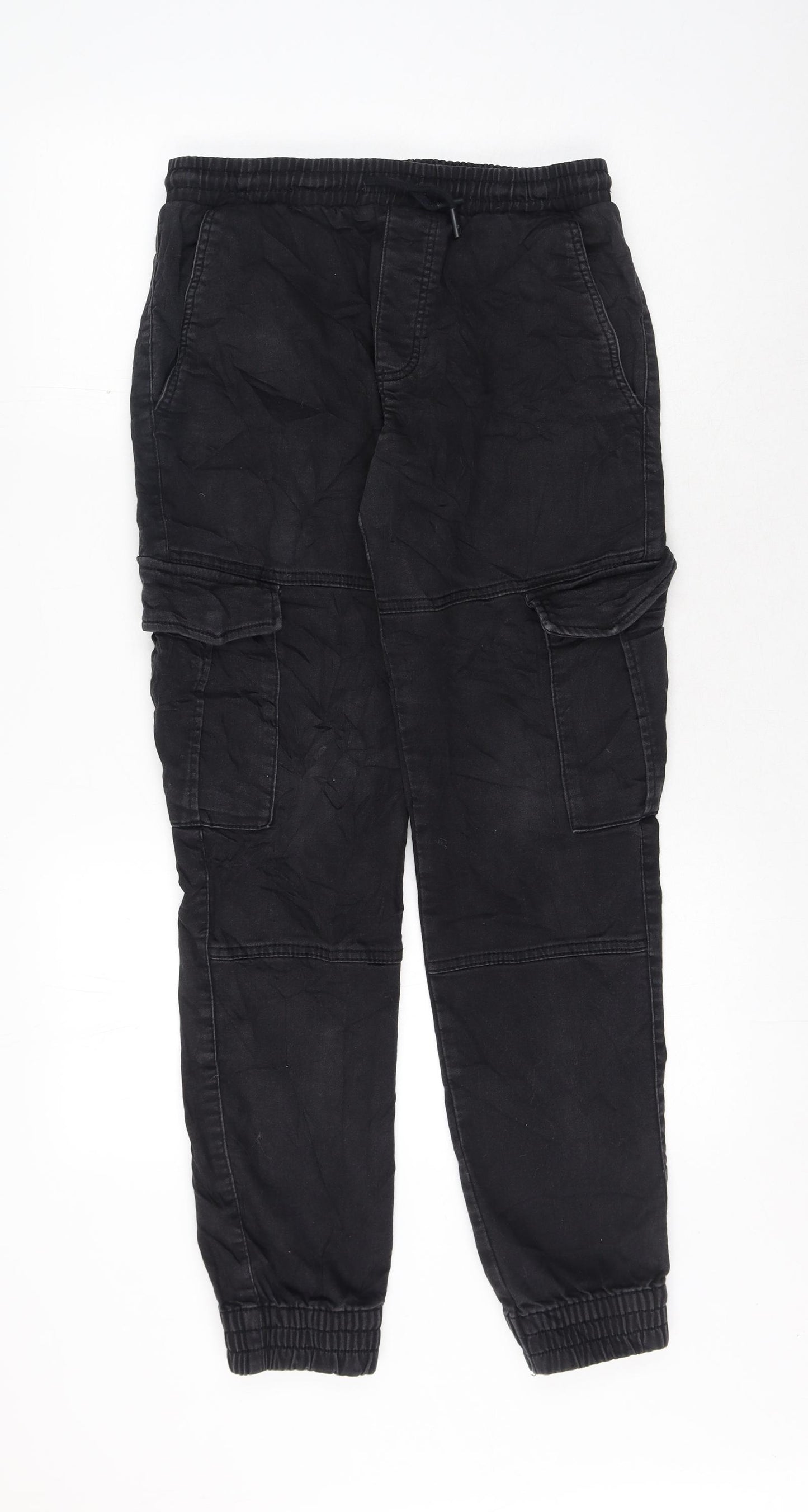 F&F Mens Black Cotton Tapered Jeans Size 32 in L32 in Regular Drawstring