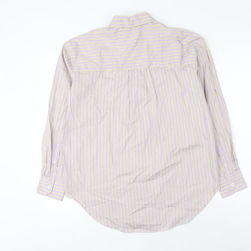 Marks and Spencer Womens Grey Striped Cotton Basic Button-Up Size 8 Collared