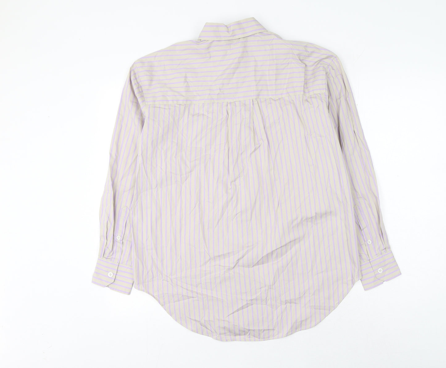 Marks and Spencer Womens Grey Striped Cotton Basic Button-Up Size 8 Collared