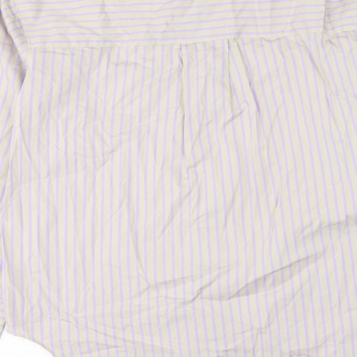 Marks and Spencer Womens Grey Striped Cotton Basic Button-Up Size 8 Collared