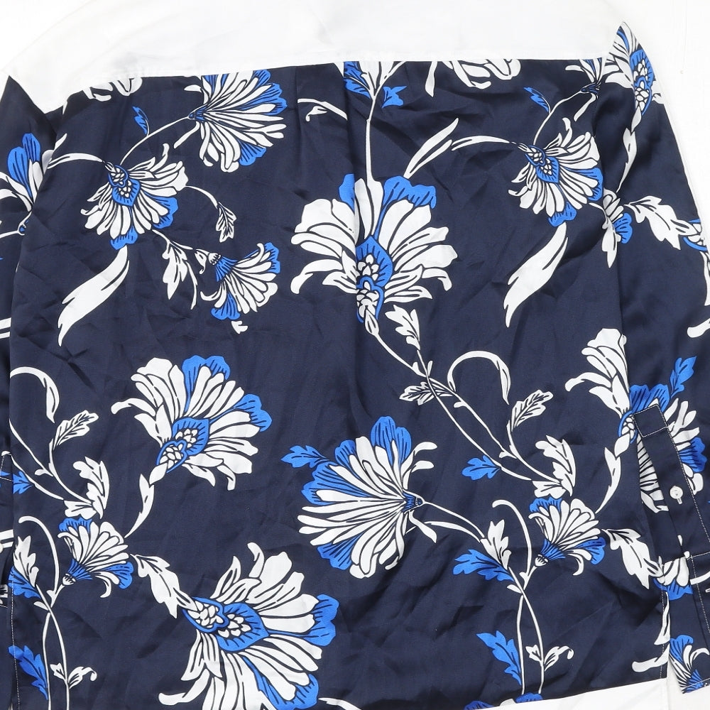 Marks and Spencer Womens Blue Floral Polyester Basic Button-Up Size 8 Collared
