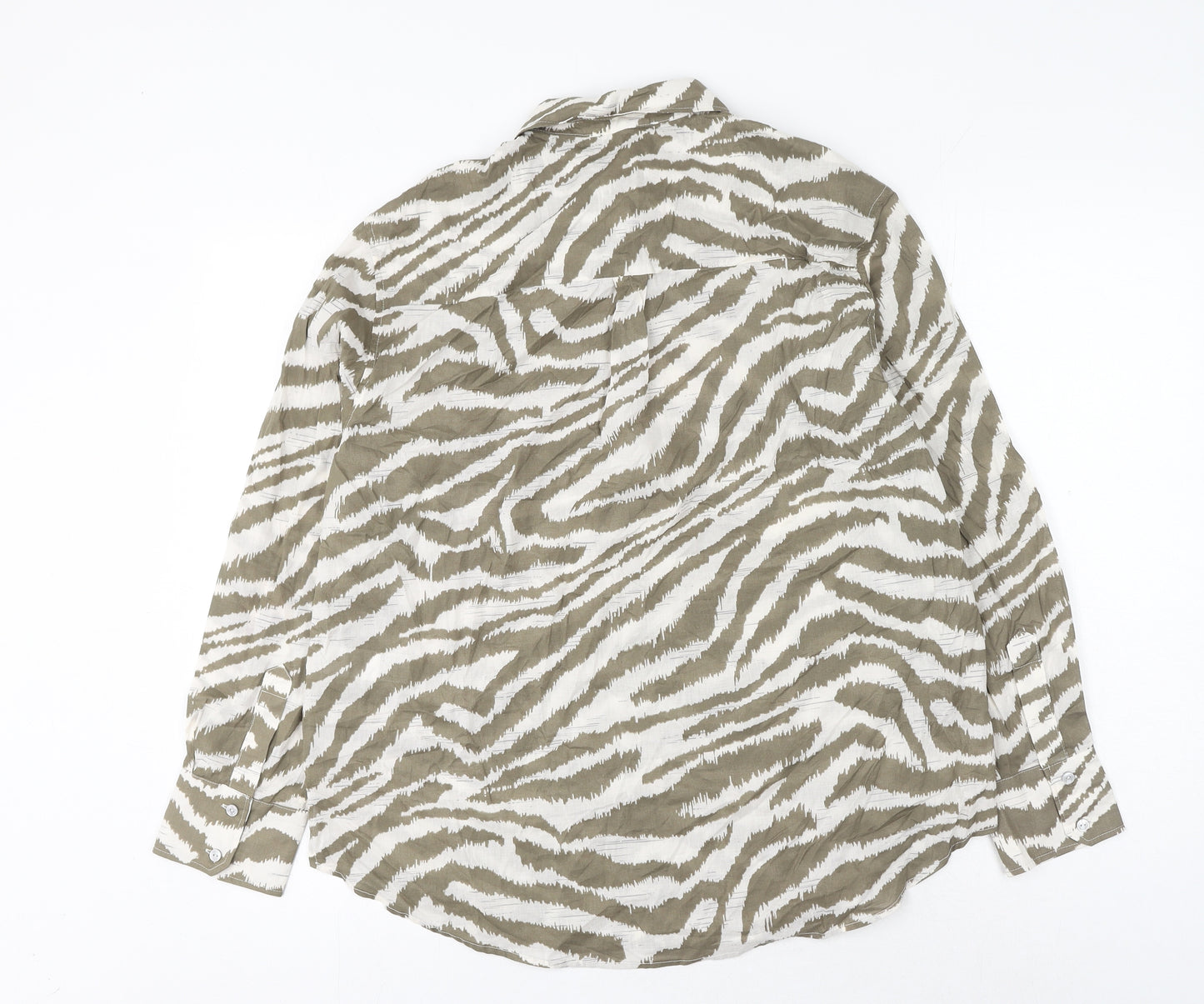 Marks and Spencer Womens Multicoloured Animal Print Cotton Basic Button-Up Size 14 Collared - Zebra Print
