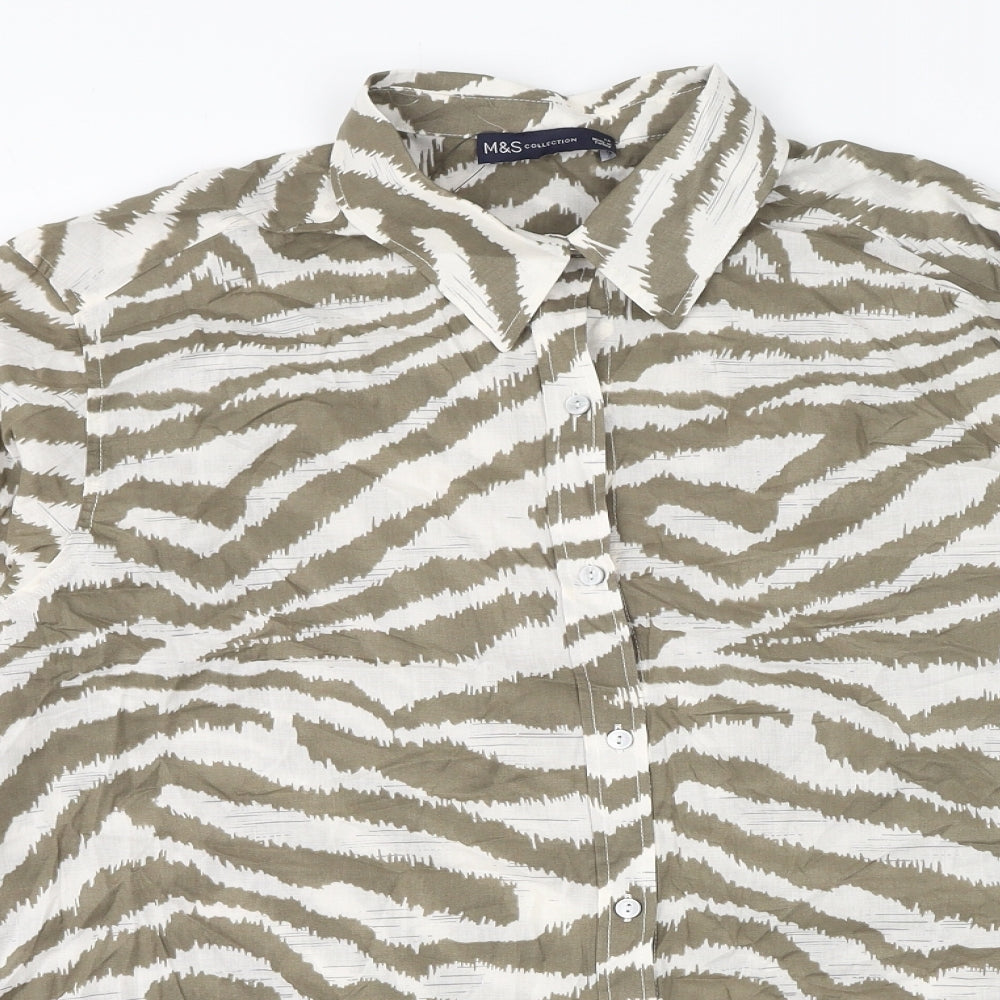 Marks and Spencer Womens Multicoloured Animal Print Cotton Basic Button-Up Size 14 Collared - Zebra Print