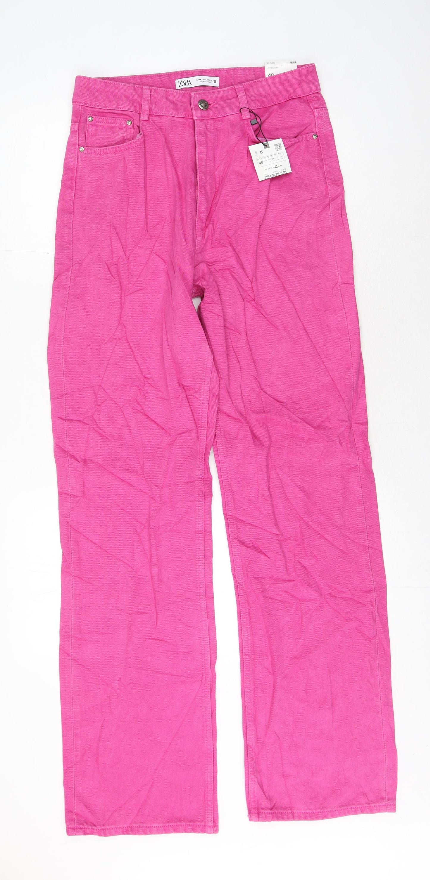 Zara Womens Pink Cotton Mom Jeans Size 12 L33 in Regular Zip