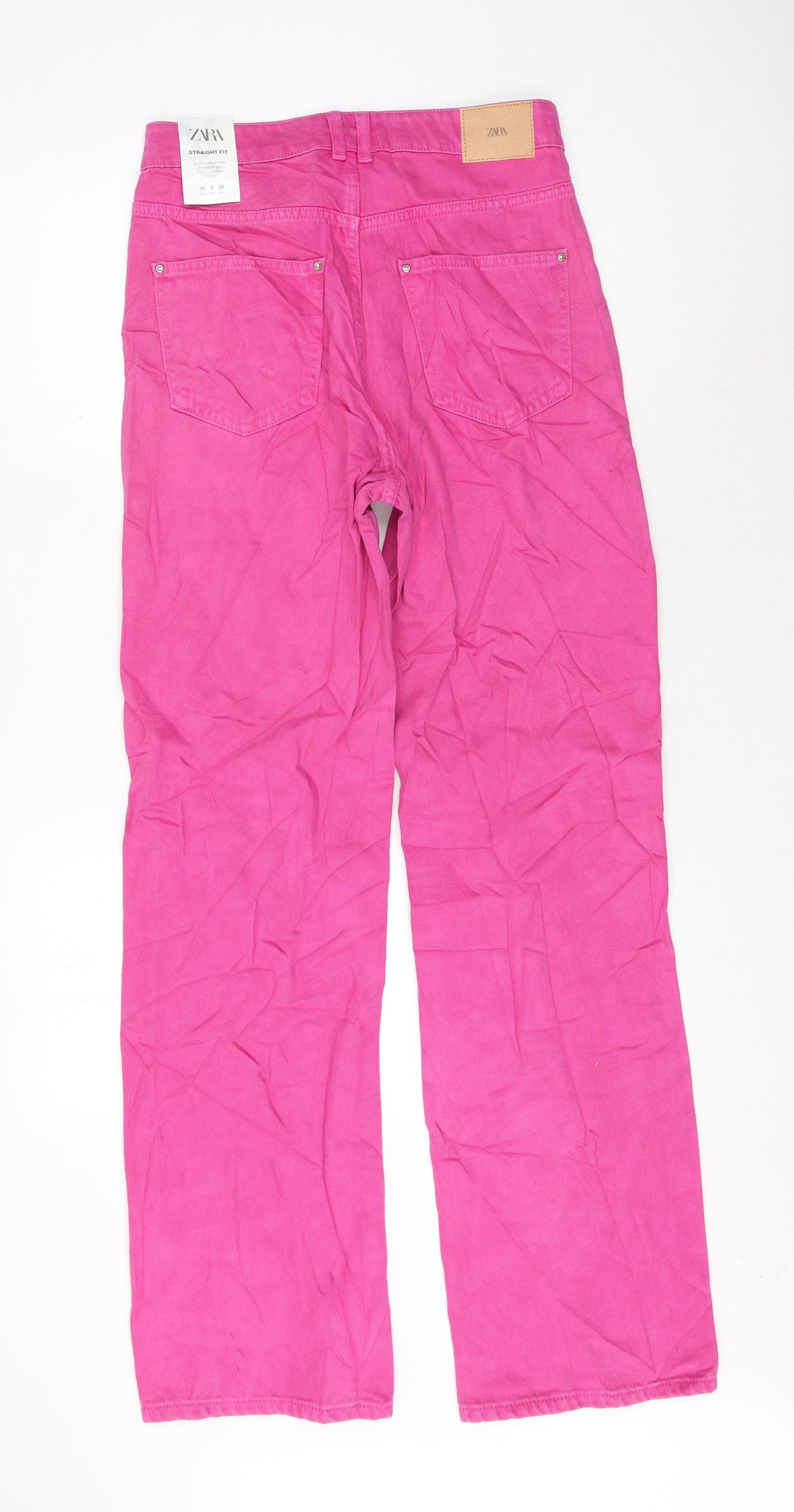 Zara Womens Pink Cotton Mom Jeans Size 12 L33 in Regular Zip