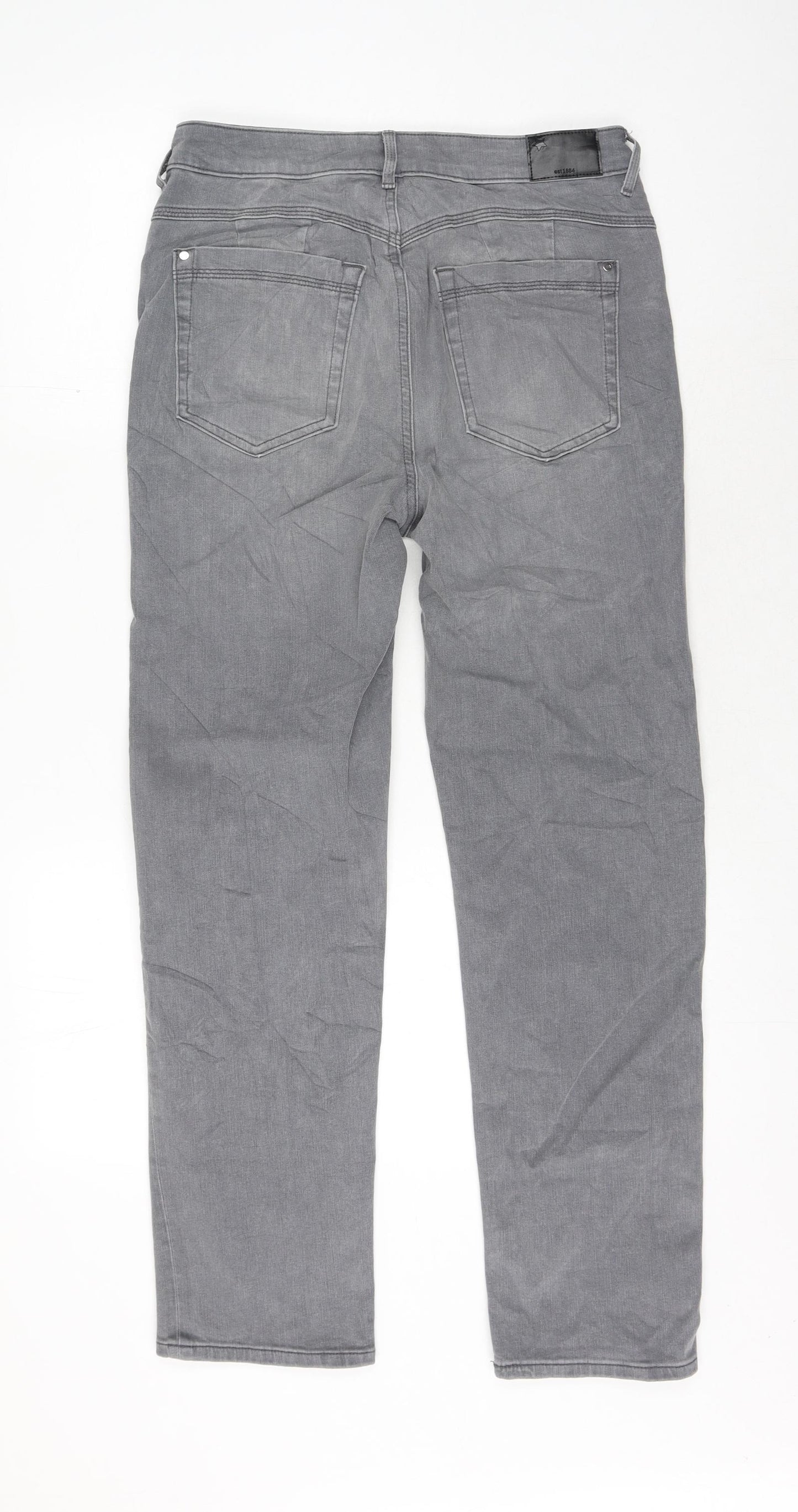 Marks and Spencer Womens Grey Cotton Straight Jeans Size 14 L28 in Regular Zip