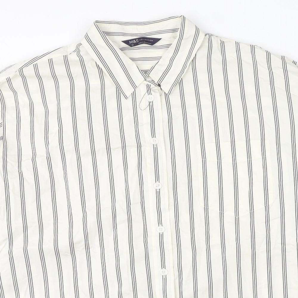 Marks and Spencer Womens Ivory Striped Cotton Basic Button-Up Size 20 Collared