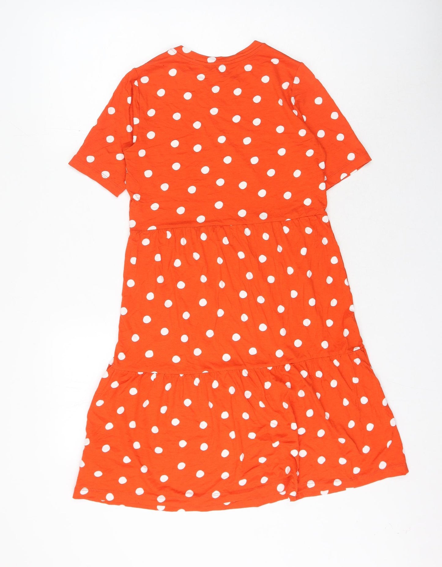Marks and Spencer Womens Orange Polka Dot Viscose A-Line Size 8 Round Neck Pullover
