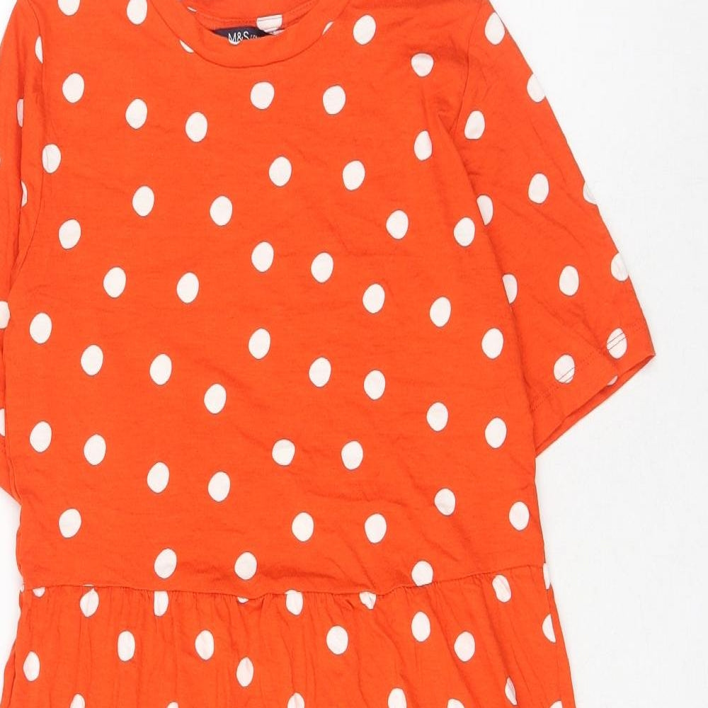 Marks and Spencer Womens Orange Polka Dot Viscose A-Line Size 8 Round Neck Pullover