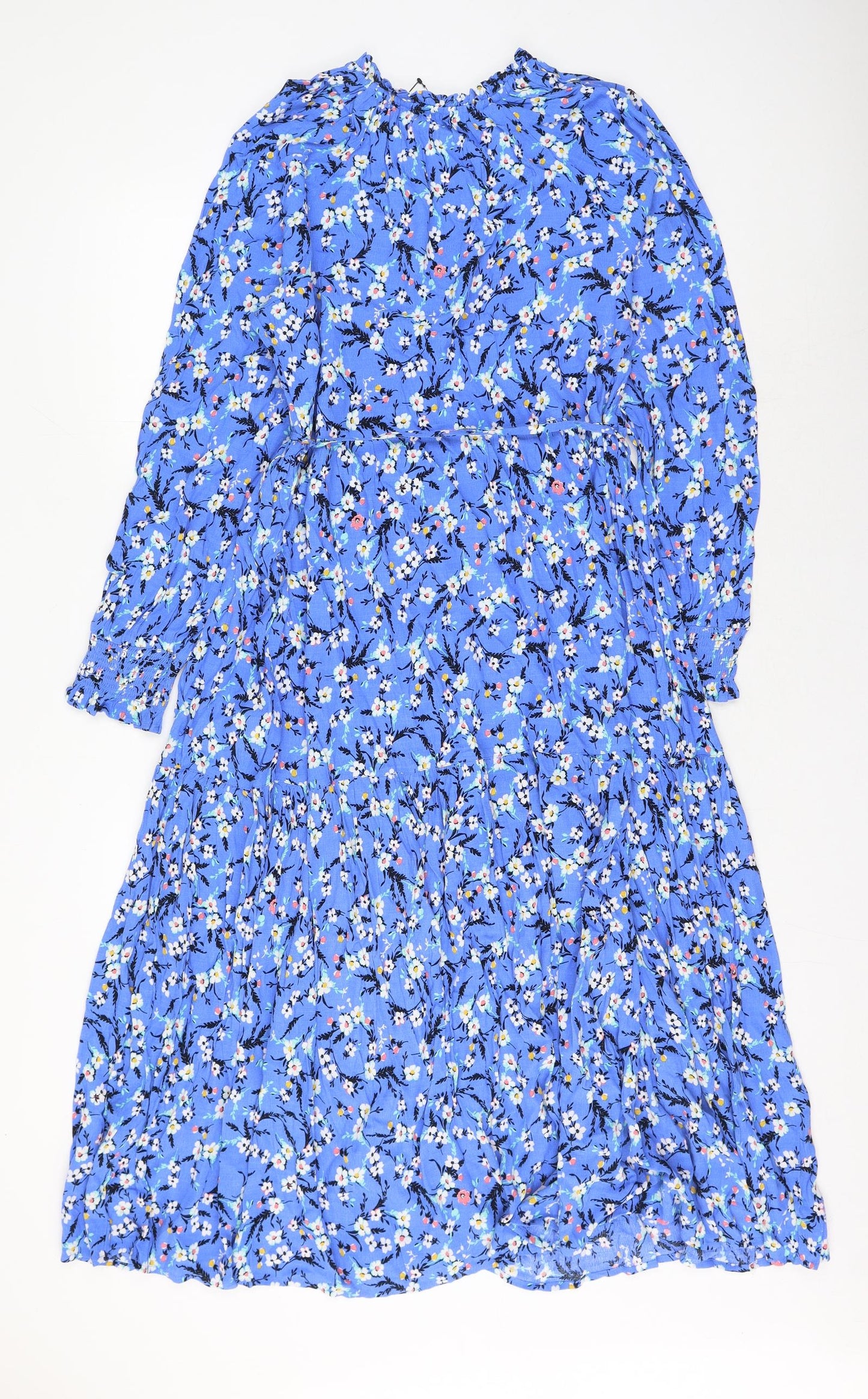 Marks and Spencer Womens Blue Floral Viscose Maxi Size 12 V-Neck Pullover