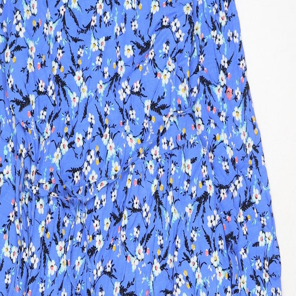 Marks and Spencer Womens Blue Floral Viscose Maxi Size 12 V-Neck Pullover