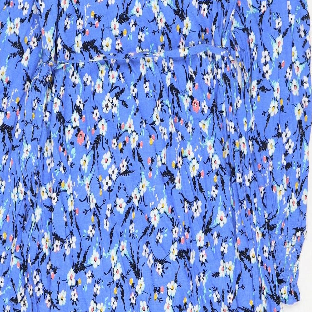 Marks and Spencer Womens Blue Floral Viscose Maxi Size 12 V-Neck Pullover