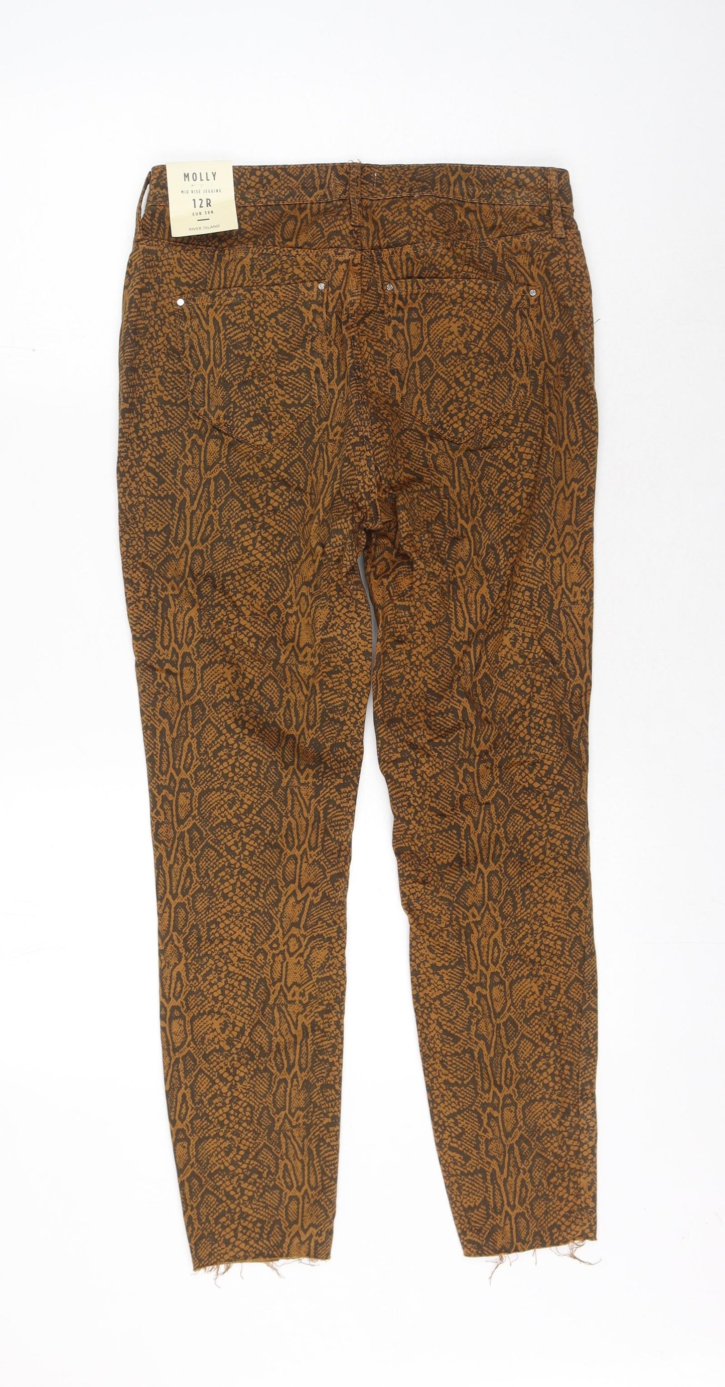 River Island Womens Brown Animal Print Cotton Skinny Jeans Size 12 L27 in Regular Zip