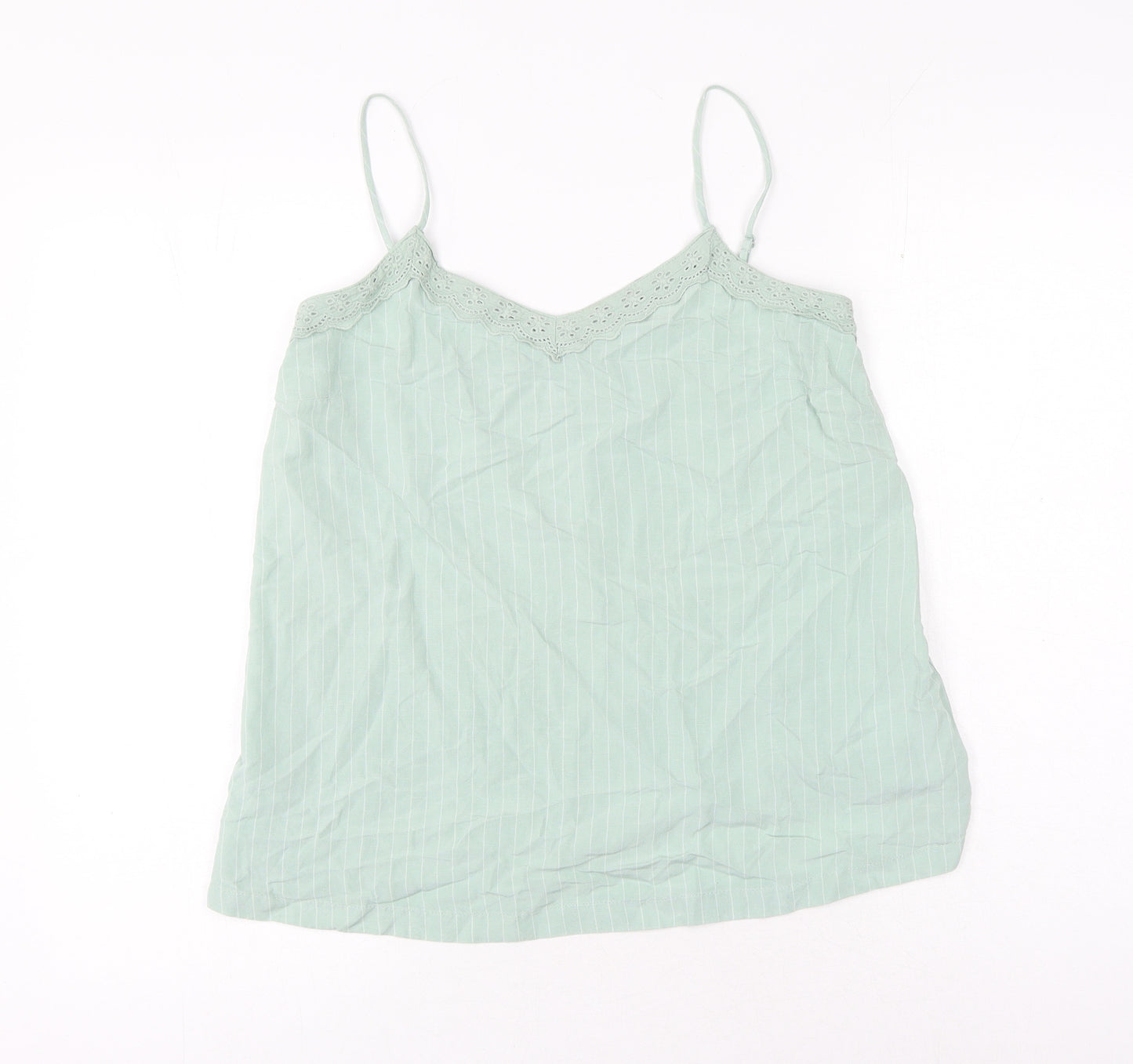 Marks and Spencer Womens Green Striped Viscose Basic Tank Size 8 V-Neck