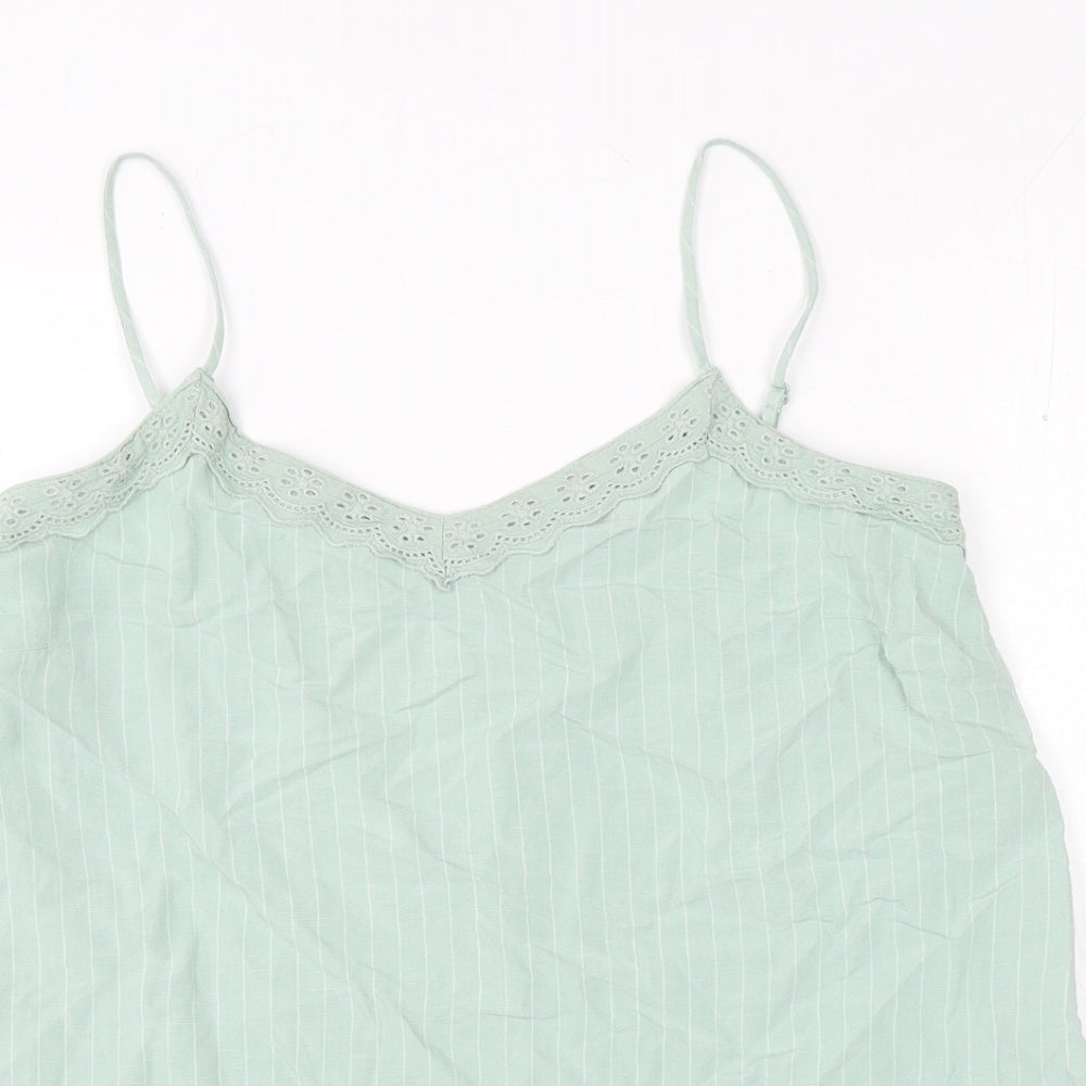Marks and Spencer Womens Green Striped Viscose Basic Tank Size 8 V-Neck