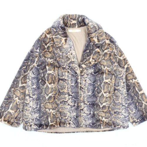 Sarta Womens Brown Animal Print Jacket Coat Size M Snap - Snake Print