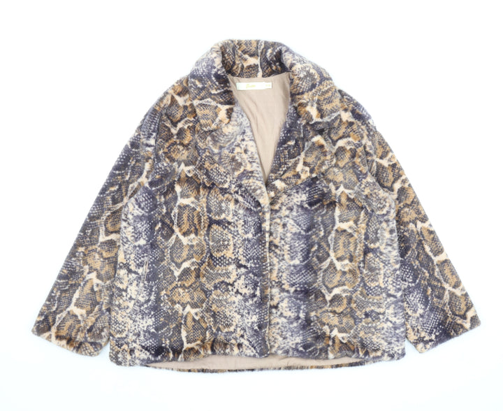 Sarta Womens Brown Animal Print Jacket Coat Size M Snap - Snake Print