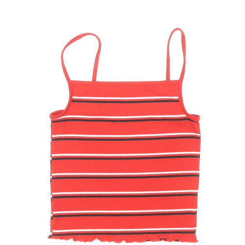New Look Womens Red Striped Polyester Camisole Tank Size 8 Square Neck - Cropped