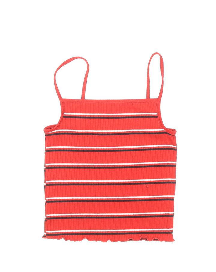New Look Womens Red Striped Polyester Camisole Tank Size 8 Square Neck - Cropped