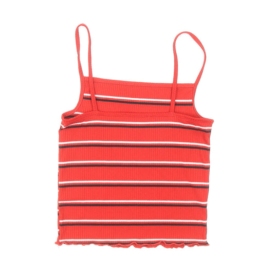 New Look Womens Red Striped Polyester Camisole Tank Size 8 Square Neck - Cropped