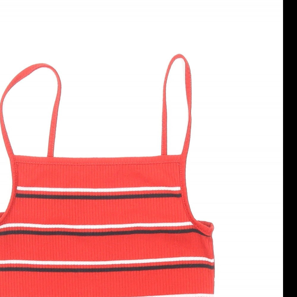 New Look Womens Red Striped Polyester Camisole Tank Size 8 Square Neck - Cropped
