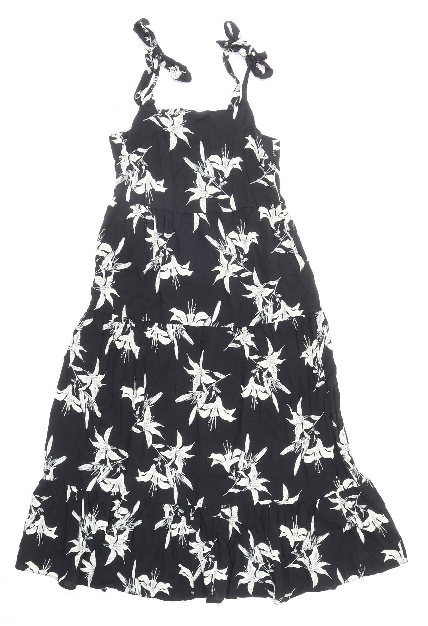 Dorothy Perkins Womens Black Floral Viscose Tank Dress Size 8 Square Neck Pullover
