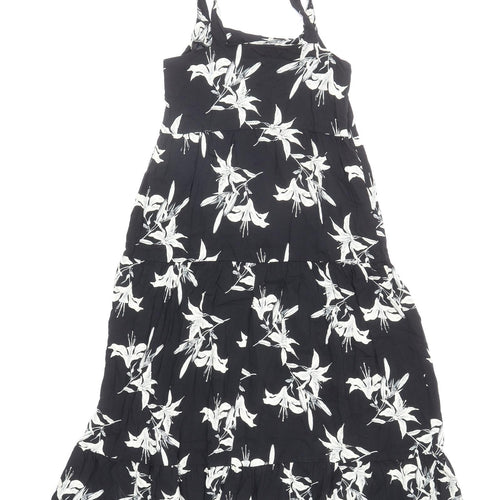 Dorothy Perkins Womens Black Floral Viscose Tank Dress Size 8 Square Neck Pullover