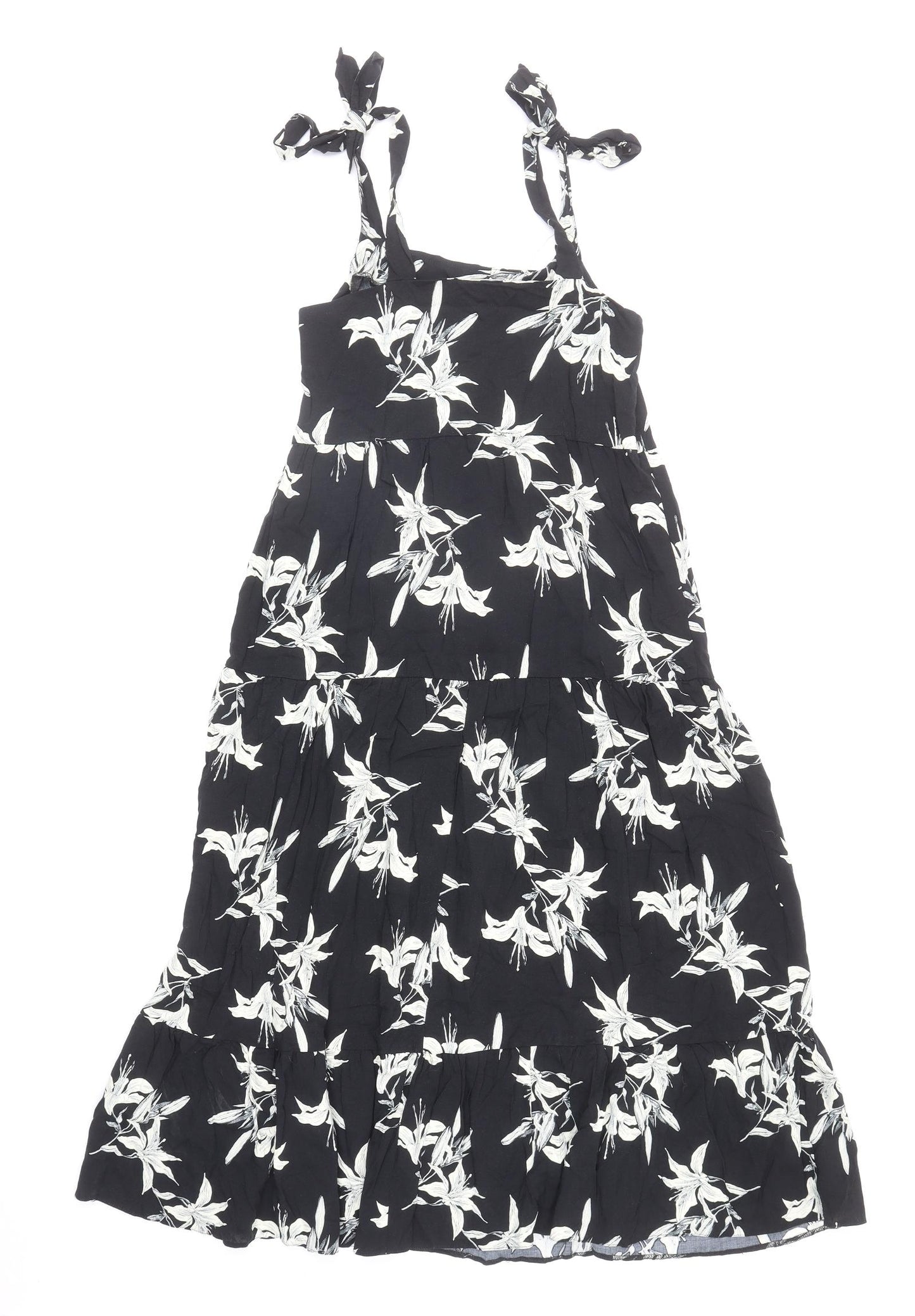 Dorothy Perkins Womens Black Floral Viscose Tank Dress Size 8 Square Neck Pullover