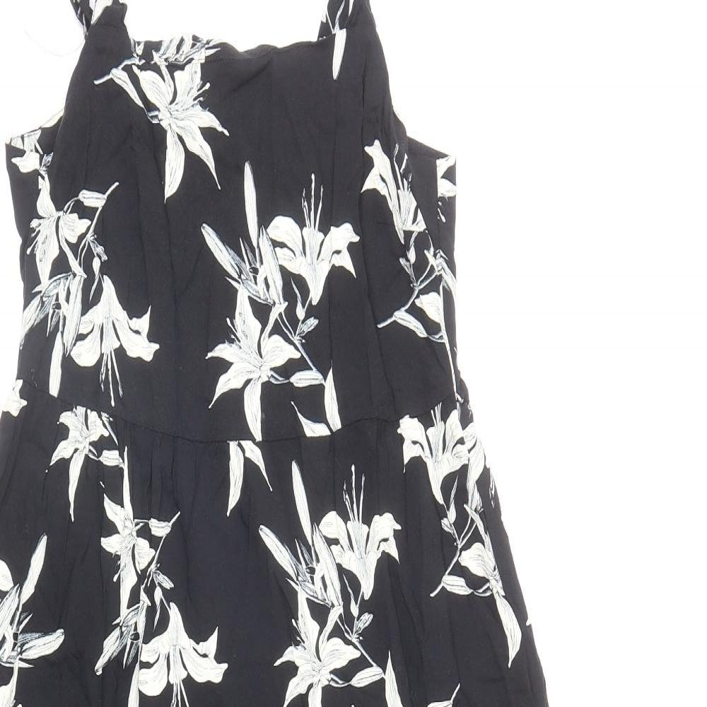Dorothy Perkins Womens Black Floral Viscose Tank Dress Size 8 Square Neck Pullover