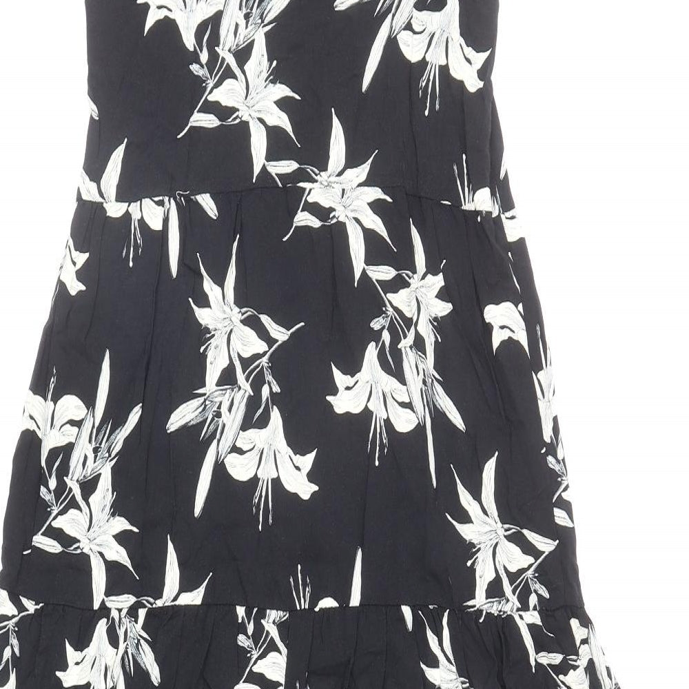Dorothy Perkins Womens Black Floral Viscose Tank Dress Size 8 Square Neck Pullover