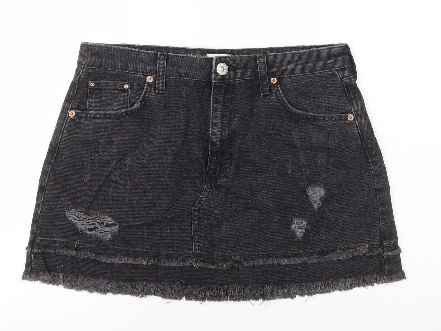 River Island Womens Black Cotton Mini Skort Size 14 Zip - Distressed