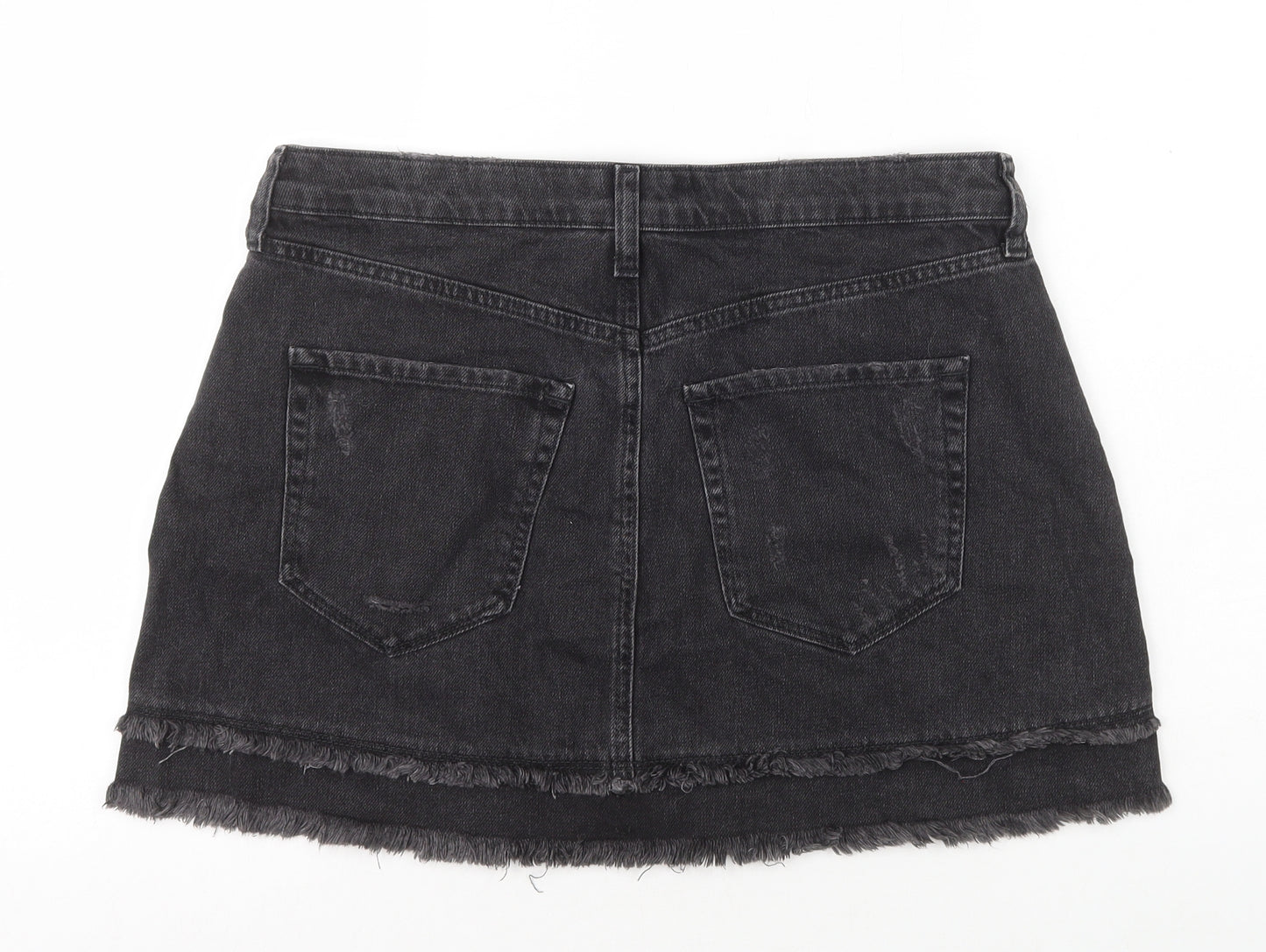 River Island Womens Black Cotton Mini Skort Size 14 Zip - Distressed