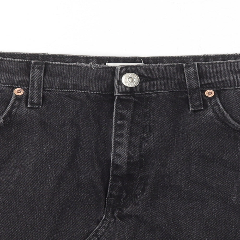 River Island Womens Black Cotton Mini Skort Size 14 Zip - Distressed