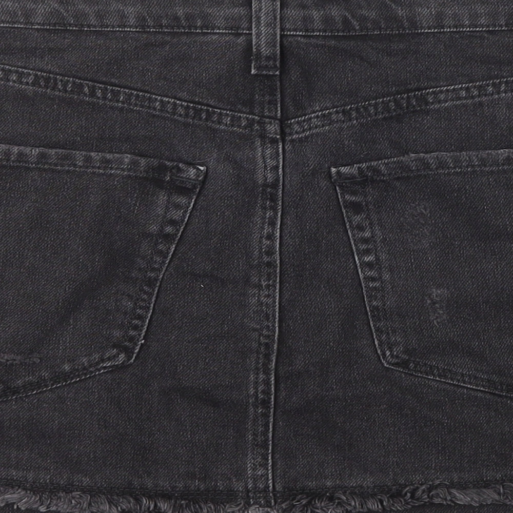 River Island Womens Black Cotton Mini Skort Size 14 Zip - Distressed