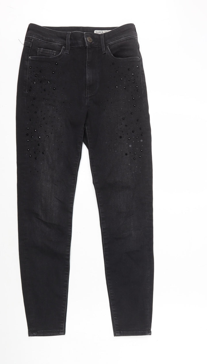 Marks and Spencer Womens Black Cotton Skinny Jeans Size 8 L26 in Regular Zip