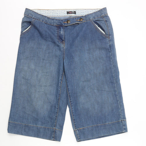 Falmer Womens Blue Cotton Bermuda Shorts Size 14 L16 in Regular Zip