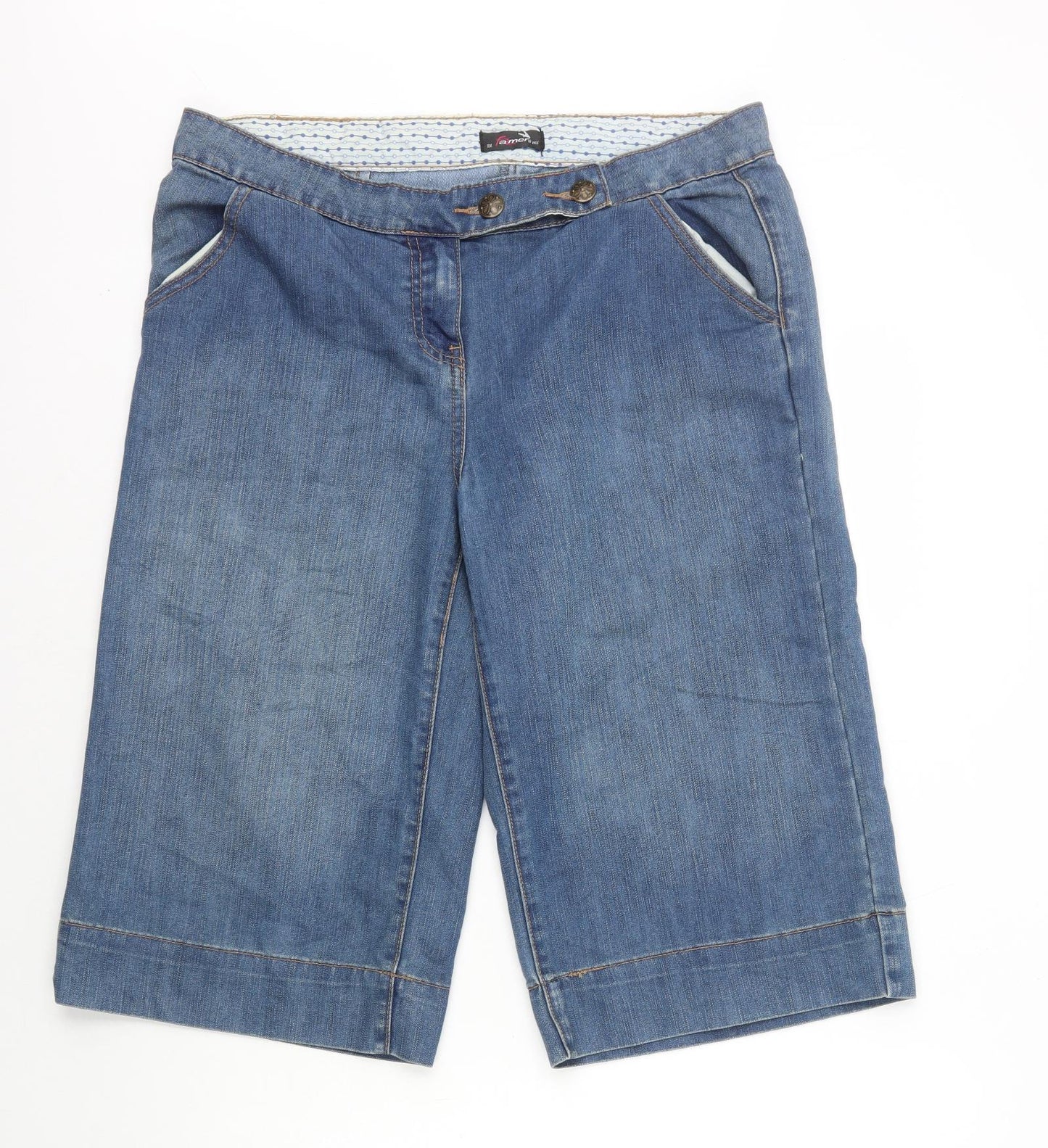 Falmer Womens Blue Cotton Bermuda Shorts Size 14 L16 in Regular Zip