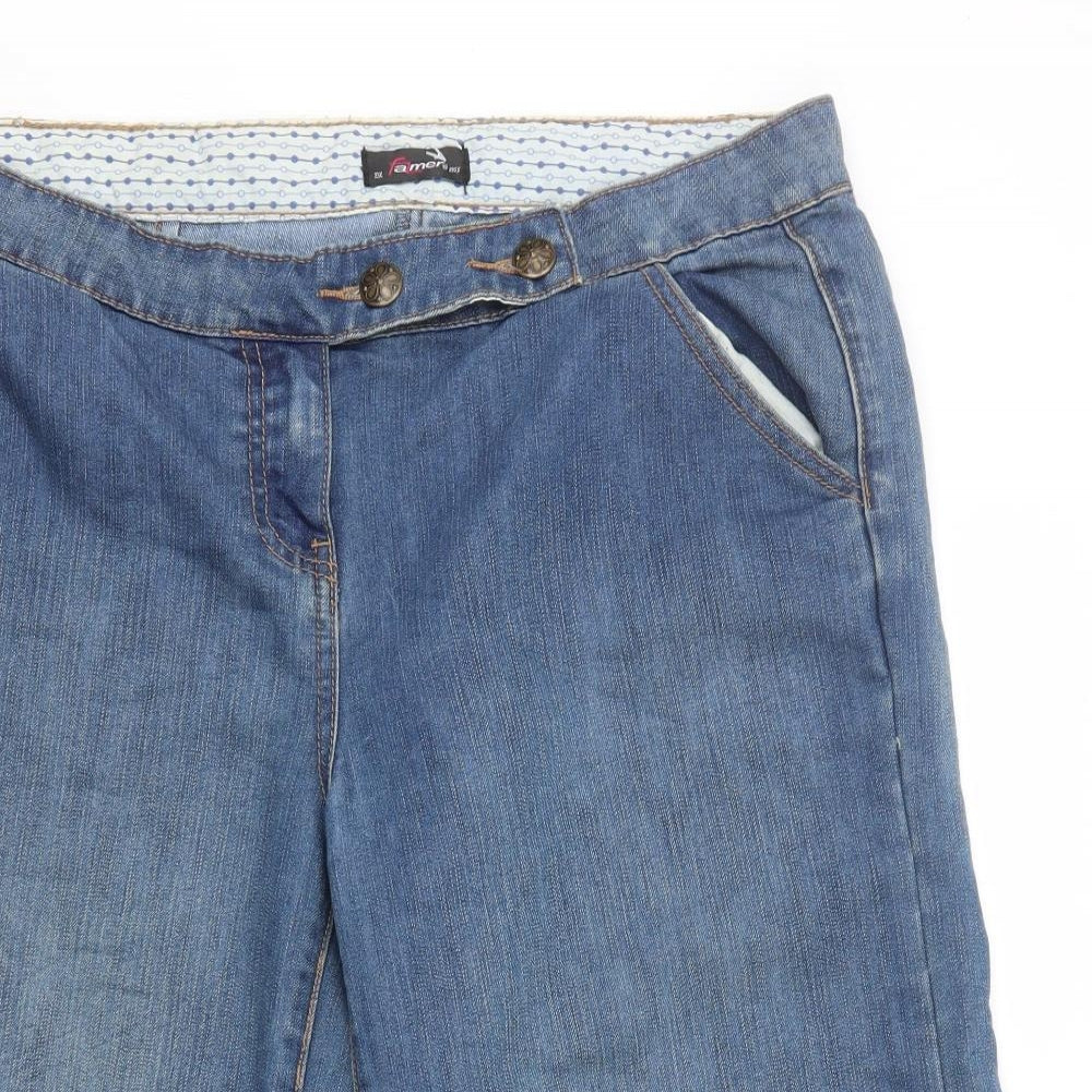 Falmer Womens Blue Cotton Bermuda Shorts Size 14 L16 in Regular Zip