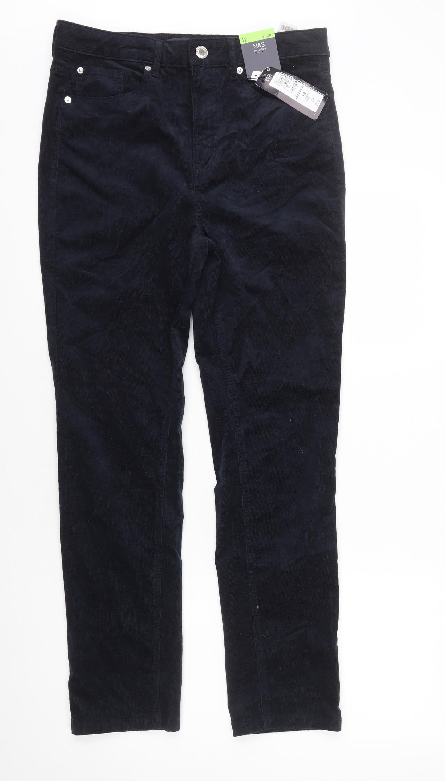 Marks and Spencer Womens Blue Cotton Straight Jeans Size 12 L28 in Regular Zip