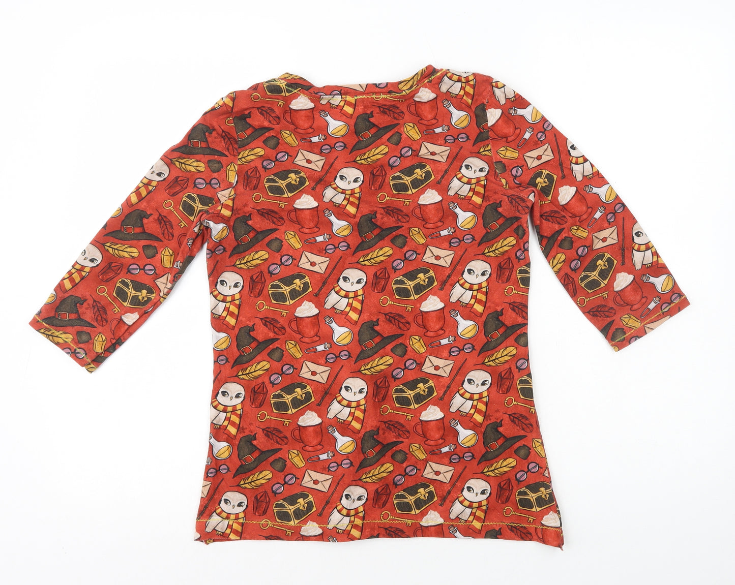 Preworn Womens Orange Geometric Polyester Basic Polo Size 10 V-Neck - Harry Potter