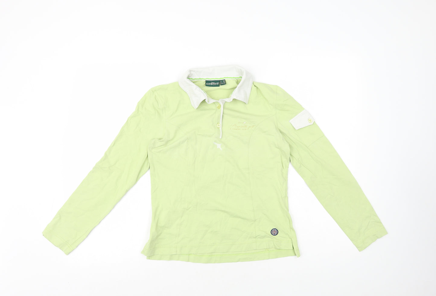 Chervo Womens Green Cotton Basic Polo Size 12 Collared