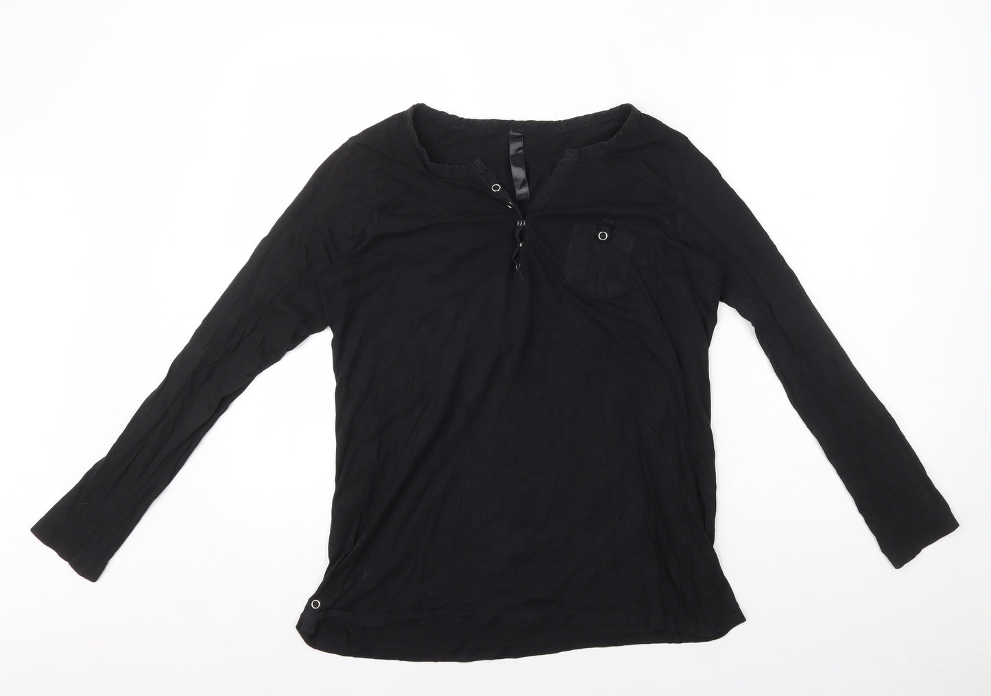 TU Womens Black Cotton Basic T-Shirt Size 14 V-Neck