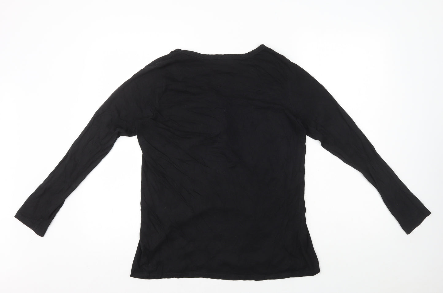 TU Womens Black Cotton Basic T-Shirt Size 14 V-Neck