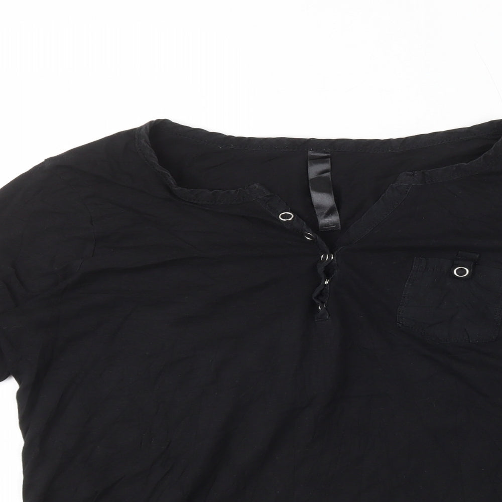 TU Womens Black Cotton Basic T-Shirt Size 14 V-Neck