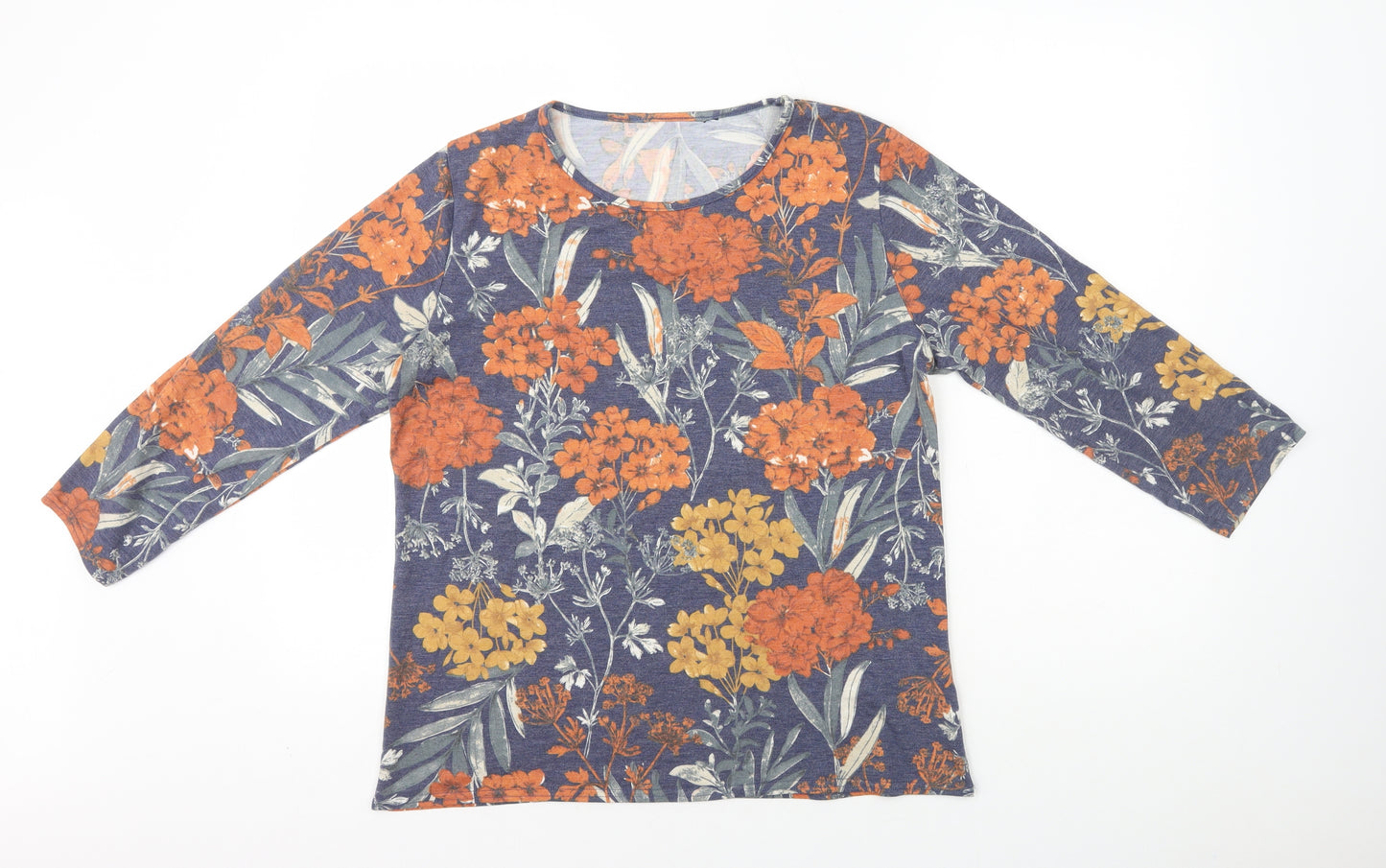 EWM Womens Multicoloured Floral Polyester Basic T-Shirt Size 12 Scoop Neck